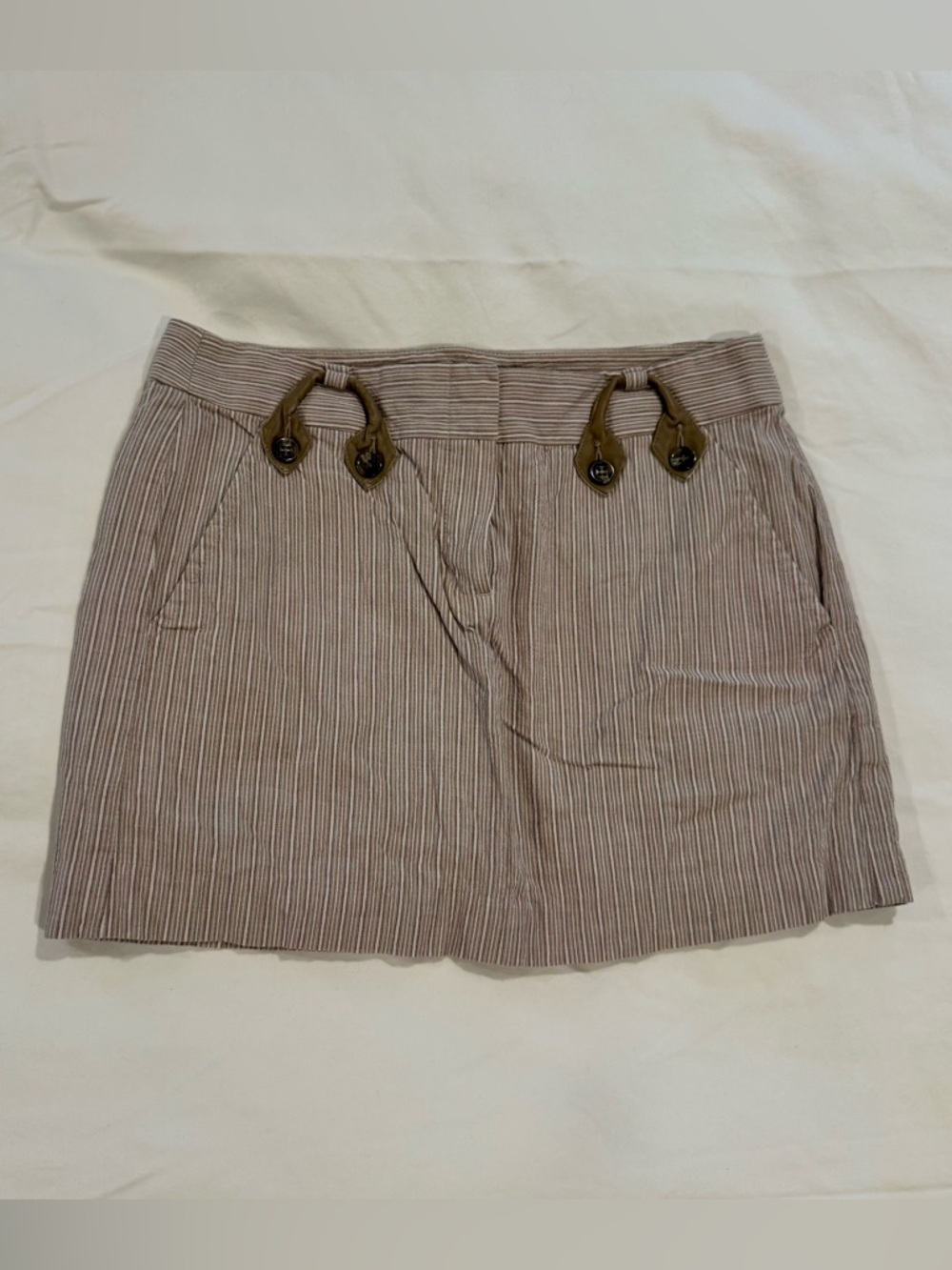 BCBGMaxAzria Striped Mini Skirt in Taupe and Brown Accents